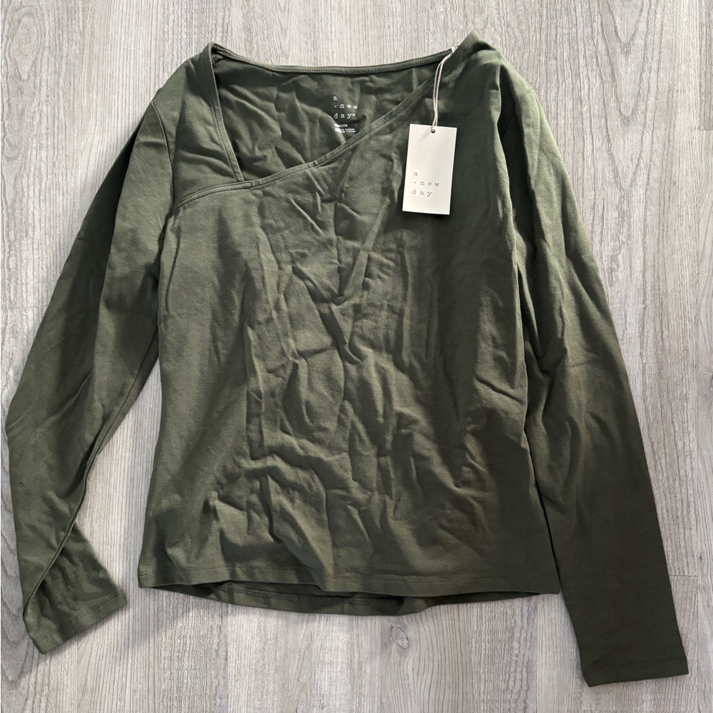 Olive green asymmetrical long sleeve
